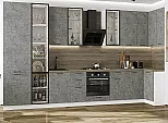 Модульный кухонный гарнитур Флэт-05 Temple Stone 2S/Белый 2340x4000/1000x600 Полки стекло