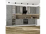 Модульный кухонный гарнитур Флэт-05 Temple Stone 2S/Белый 2340x4000/1000x600 Полки стекло