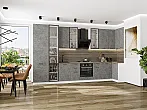 Модульный кухонный гарнитур Флэт-05 Temple Stone 2S/Белый 2340x4000/1000x600 Полки стекло