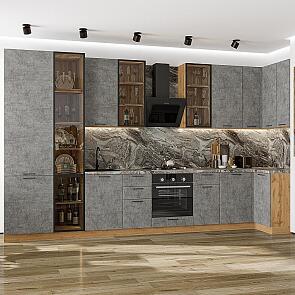 Модульный кухонный гарнитур Флэт-05 Temple Stone 2S/Дуб Вотан 2340x4000/1000x600