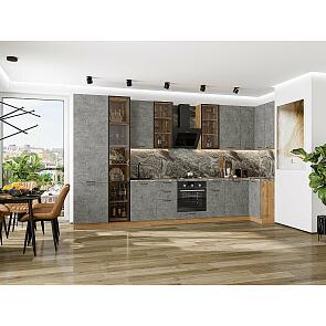Модульный кухонный гарнитур Флэт-05 Temple Stone 2S/Дуб Вотан 2340x4000/1000x600