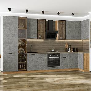 Кухня угловая Флэт-05 Temple Stone 2S/Дуб Вотан Полки Стекло 2340*4000/1000*600