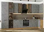 Модульный кухонный гарнитур Флэт-05 Temple Stone 2S/Дуб Вотан 2340x4000/1000x600 Полки стекло