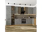 Модульный кухонный гарнитур Флэт-05 Temple Stone 2S/Дуб Вотан 2340x4000/1000x600 Полки стекло