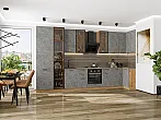 Модульный кухонный гарнитур Флэт-05 Temple Stone 2S/Дуб Вотан 2340x4000/1000x600 Полки стекло