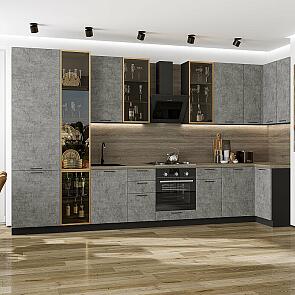 Кухня угловая Флэт-05 Temple Stone 2S/Graphite Полки ЛДСП 2340*4000/1000*600