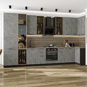 Кухня угловая Флэт-05 Temple Stone 2S/Graphite Полки Стекло 2340*4000/1000*600