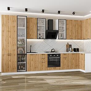 Модульный кухонный гарнитур Флэт-05 Wotan Oak 2S/Белый 2340x4000/1000x600
