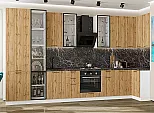 Модульный кухонный гарнитур Флэт-05 Wotan Oak 2S/Белый 2340x4000/1000x600 Полки стекло