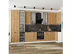 Модульный кухонный гарнитур Флэт-05 Wotan Oak 2S/Белый 2340x4000/1000x600 Полки стекло