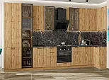 Модульный кухонный гарнитур Флэт-05 Wotan Oak 2S/Дуб Вотан 2340x4000/1000x600 Полки стекло