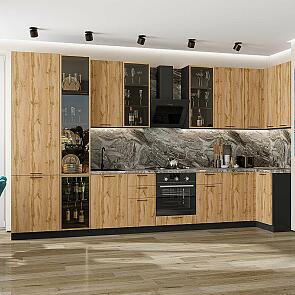 Кухня угловая Флэт-05 Wotan Oak 2S/Graphite Полки ЛДСП 2340*4000/1000*600