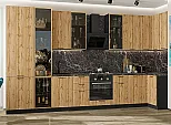 Модульный кухонный гарнитур Флэт-05 Wotan Oak 2S/Graphite 2340x4000/1000x600 Полки стекло