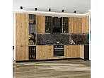 Модульный кухонный гарнитур Флэт-05 Wotan Oak 2S/Graphite 2340x4000/1000x600 Полки стекло