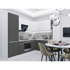 Модульный кухонный гарнитур Фьюжн-04 Silky White, Stormy Silk/Белый 2140x2500/1800x600