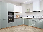 Модульный кухонный гарнитур Квадро-02 Аквамарин, Белый/Дуб Вотан 2140x2400/2150x600