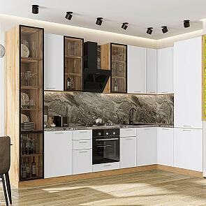 Кухня угловая Квадро-04 Белый/Дуб Вотан Полки ЛДСП 2340*3400/1600*600