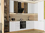 Модульный кухонный гарнитур Квадро-04 Белый/Дуб Вотан 2340x3400/1600x600 Полки стекло