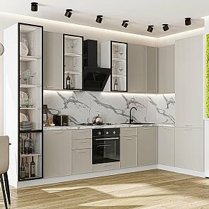 Кухня угловая Квадро-04 Кашемир/Белый Полки ЛДСП 2340*3400/1600*600