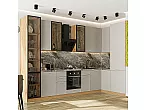 Модульный кухонный гарнитур Квадро-04 Кашемир/Дуб Вотан 2340x3400/1600x600 Полки стекло