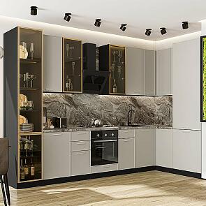 Кухня угловая Квадро-04 Кашемир/Graphite Полки Стекло 2340*3400/1600*600