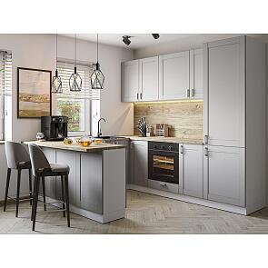 Модульный кухонный гарнитур Лофт-06 Grey Silk/Белый 2140x1500/2300x600