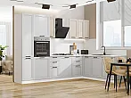 Модульный кухонный гарнитур Нео-03 Cream Silk, Grey Silk/Белый 2140x3000/2100x600