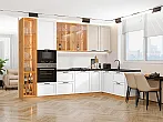 Модульный кухонный гарнитур Нео-04 Cream Silk, White Silk/Дуб Вотан 2340x3200/1800x600