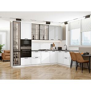 Модульный кухонный гарнитур Нео-04 Grey Silk, White Silk/Белый 2340x3200/1800x600