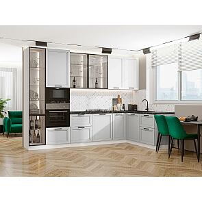 Модульный кухонный гарнитур Нео-04 Grey Silk, White Silk/Белый 2340x3200/1800x600