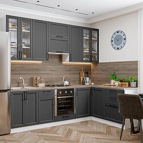 Модульный кухонный гарнитур Сканди-04 Stormy Silkwood/Белый 2340x2650/1590x600