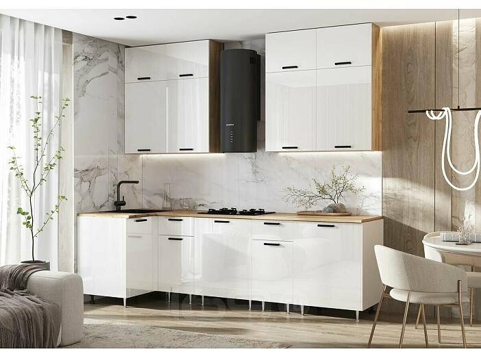 Кухонный гарнитур Рио Белый глянец/Дуб Крафт 2100x1000/2600x600 (Дуб вотан)