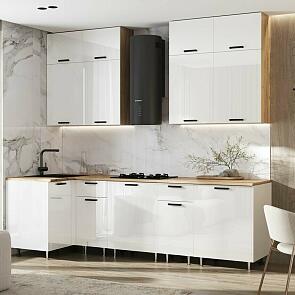 Кухонный гарнитур Рио Белый глянец/Дуб Крафт 2100x1000/2600x600 (Дуб вотан)