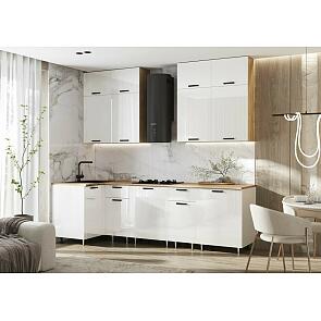 Кухонный гарнитур Рио Белый глянец/Дуб Крафт 2100x1000/2600x600 (Дуб вотан)