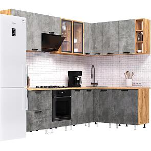 Кухонный гарнитур Рио NEW Бетон светлый/Дуб крафт 2138x2800/1600x600 (Дуб вотан)