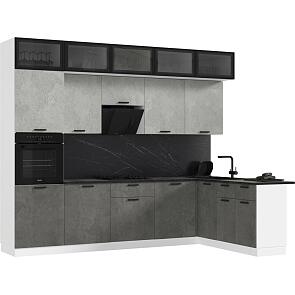 Кухонный гарнитур Рио NEW Бетон светлый/Белый 2499x3000/1800x600 (Кастилло темный)