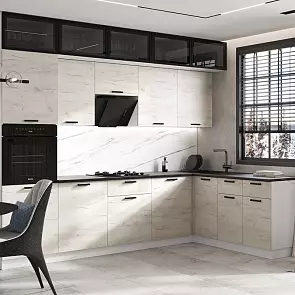 ЛДСП Кухня Рио NEW 3,0х1,8м (490) Компановка №2 (Дуб Крафт Белый, Белый (Кастилло темный))