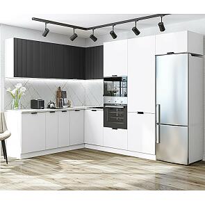 Модульный кухонный гарнитур Евро Лайн-03 Антрацит, Белый/Белый 2140x2150/2800x600