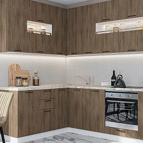 Модульный кухонный гарнитур Флэт-02 Brown Casella Oak 2S/Белый 2340x1700/2400x600