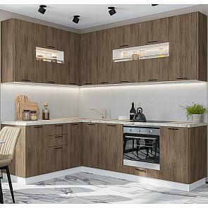 Модульный кухонный гарнитур Флэт-02 Brown Casella Oak 2S/Белый 2340x1700/2400x600