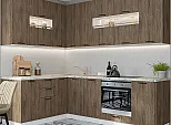 Модульный кухонный гарнитур Флэт-02 Brown Casella Oak 2S/Белый 2340x1700/2400x600