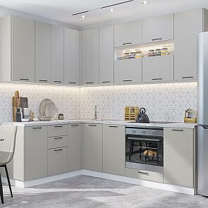 Модульный кухонный гарнитур Флэт-02 Light Grey In 2S/Белый 2340x1700/2400x600