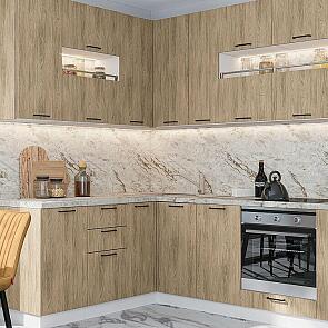 Модульный кухонный гарнитур Флэт-02 Natural Casella Oak 2S/Белый 2340x1700/2400x600