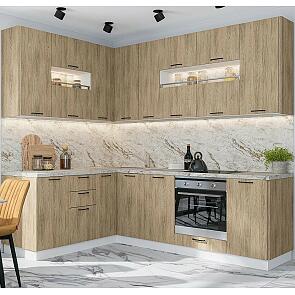 Модульный кухонный гарнитур Флэт-02 Natural Casella Oak 2S/Белый 2340x1700/2400x600