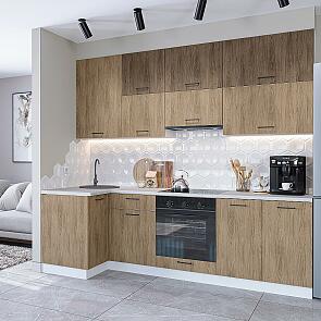 Модульный кухонный гарнитур Флэт-04 Brown Casella Oak 2S, Natural Casella Oak 2S/Белый 2340x1000/2500x600