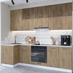 Модульный кухонный гарнитур Флэт-04 Brown Casella Oak 2S, Natural Casella Oak 2S/Белый 2340x1000/2500x600