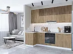 Модульный кухонный гарнитур Флэт-04 Brown Casella Oak 2S, Natural Casella Oak 2S/Белый 2340x1000/2500x600