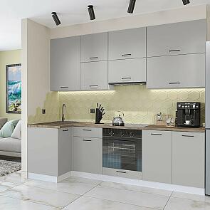 Модульный кухонный гарнитур Флэт-04 Light Grey In 2S/Белый 2340x1000/2500x600