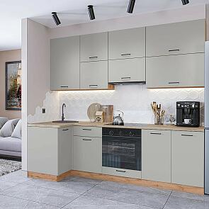 Модульный кухонный гарнитур Флэт-04 Light Grey In 2S/Дуб Вотан 2340x1000/2500x600