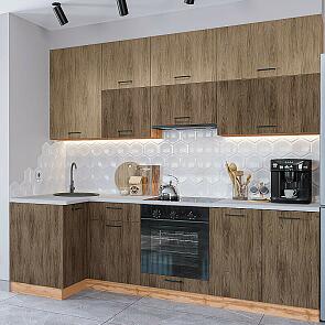 Модульный кухонный гарнитур Флэт-04 Natural Casella Oak 2S, Brown Casella Oak 2S/Дуб Вотан 2340x1000/2500x600
